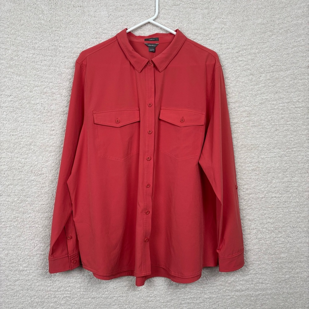 Eddie Bauer Top Womens XXL Coral Classic‎ Fit Departure Shirt Roll Tab Wicking
